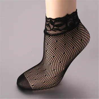 1 Pora seksualių tinklinių šilkinių kojinių moteriškoms itin plonoms permatomoms nailoninėms trumpoms kojinėms su nėrinių didelio elastingumo kulkšnies kojine Moteriškas Sox