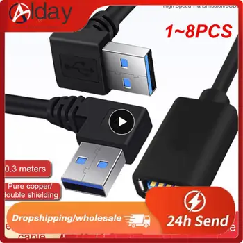 1 ~ 8PCS prailginimo kabelis USB 3.0 vyriškas ir moteriškas stačiu kampu 90 laipsnių USB adapteris aukštyn / žemyn / kairėn / dešinėn Cabo USB 0.2M