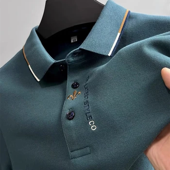 100% prabangi medvilnė Madingi siuvinėti marškinėliai ilgomis rankovėmis Vyriški pavasario ir rudens nauji polo marškinėliai Vyriški aukščiausios klasės prekės ženklai Top M-4XL