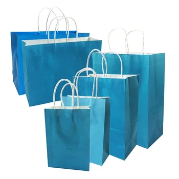10vnt Mėlynas Kraft popierinis krepšys su rankena Paprasta pakuotė perdirbama Naujųjų metų šventė Vestuvių gimtadienio dovana Pirkinių drabužiai