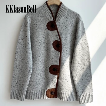 11.6 KKlasonBell 100% kašmyro stovo apykaklė kontrastinės spalvos viengubas megztas megztas megztinis megztinis moterys