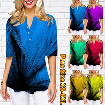 2023 Laisvi drabužiai Vasaros moteriškas vintažinis megztinis puse rankovių Naujo dizaino spausdinti marškinėliai Pavasario seksualus V formos kaklas Elegantiškas Top XS-8XL