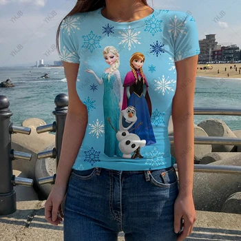 2023 New Princess Print Moteriški marškinėliai Summer Casual trumpomis rankovėmis Marškinėliai Estetinė mada Disney Y2k Drabužiai Slim Tops