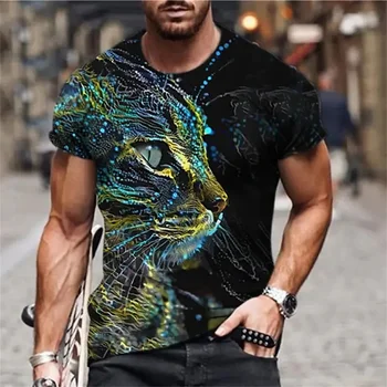 2023 Vasariniai marškiniai 3D Print Animal World Tiger Lion Print marškinėliai Mada Trumpomis rankovėmis Gatvės drabužiai Laisvalaikio O-kaklas Vyriški drabužiai