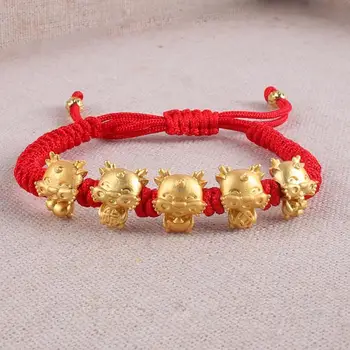 2024 Drakono metų apyrankė Benmingnian Red Rope Handwoven Chinese Style Auspicious Couple Five Blessed Dragon Bracelet Lucky