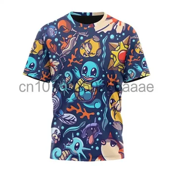 2024 Pokemon Squirtle Pikachu Vyriški ir moteriški 3D Y2k marškinėliai Sportas ir laisvalaikis Vaikų trumpomis rankovėmis