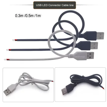 30CM 50CM 100CM USB LED jungtis Kabelio linija 2pin USB lizdas Maitinimo jungtis Laidų jungtys DC5V Vienos spalvos LED juostos šviesa