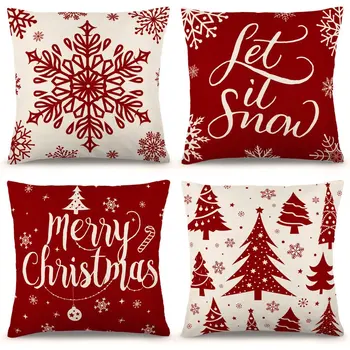 45x45 cm Kalėdinis dekoratyvinis pagalvės užvalkalas Linas Mesti pagalvės užvalkalas Kalėdinės dekoracijos Namų dekoro pagalvėlės užvalkalas sofai 4vnt