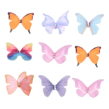 50vnt Gradiento spalva Organza audinio drugelio aplikacijos 38Mm permatomas šifono drugelis vakarėlių dekoravimui, lėlės puošmena