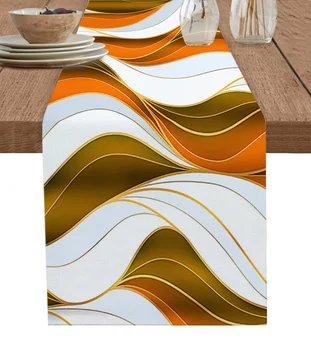 Abstrakčios linijos uždanga Susukta oranžinė stalo bėgiko dekoracija Namų dekoravimas Namų dekoras Vakarienė Stalo dekoravimas Stalo dekoravimas Dekoras