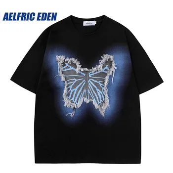 Aelfric Eden Butterfly Patch Tee Vyriški marškinėliai Hip Hop Streetwear Harajuku Butterfly Graphic Cotton Tops