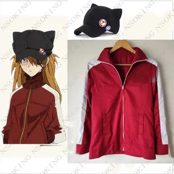 Anime EVA Asuka Langley Soryu Cosplay kostiumas su gobtuvu striukės paltas pagal užsakymą