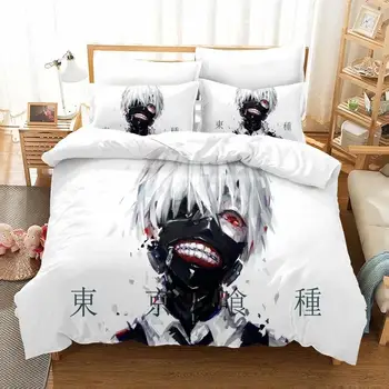 Anime Tokyo Ghoul Kaneki Ken Comforter patalynės komplektas Baltos antklodės užvalkalo komplektas Viengubas dvigubas pilnas Queen King dydžio namų komplektas 2/3 vnt