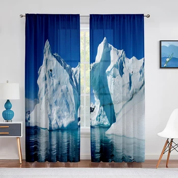Antarkties ledkalnio gamtos peizažas Vientisa užuolaida svetainei Miegamasis Voile Drape Virtuvės langas Tiulio užuolaidos Namų dekoras