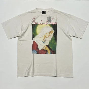 Aukščiausios kokybės Saint 22AW Spiritual Mother Tee unisex vintage virgin mary print oversize hiphop vyriški medvilniniai marškinėliai