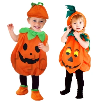 Baby Girls Boys Halloween Pumpkin Kostiumas be rankovių su skrybėlių apranga 2Vnt Helovino puošnių suknelių kostiumai