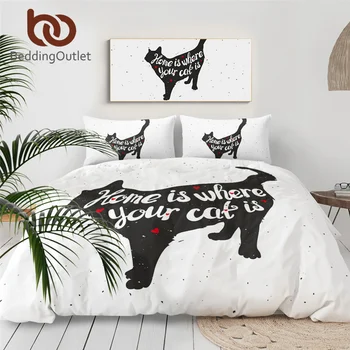 BeddingOutlet Silhouette Cat Patalynės komplektas Cat Lover Comforter Motyvaciniai laiškai Citata Lovos komplektas Animacinės lovatiesės 3vnt Meow Beddengoed
