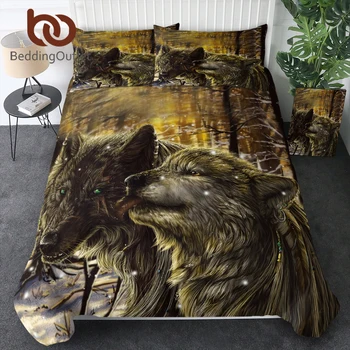 BeddingOutlet Wolf antklodės užvalkalas Snow Forest Wildlife Animal Poliester Comforter dangtelis su Pilowcases miegamojo lovos sofos dekorui