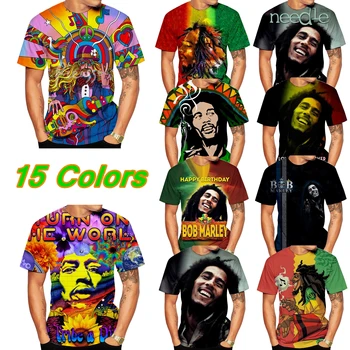Bob Marley 3D Print marškinėliai Vyriški marškiniai Roko Hip Hop Reggae Spausdinti oversize drabužius