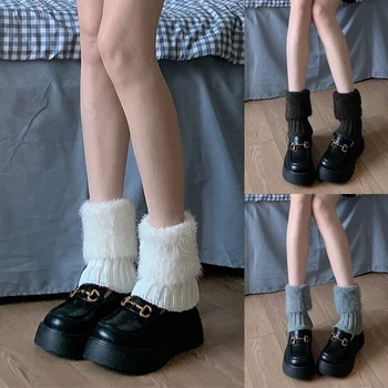Dirbtinio kailio kojų šildytuvai Jk Batai Kojinės Moterys Harajuku Y2k Lolita Pliušinis batų užvalkalas Kailis Žiema šildanti pėdos rankovė