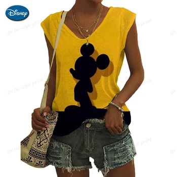 Disney Mickey Mouse Print Tank Top Women's Sleeveless Summer Tank Top Women's Harajuku Tank Top Women's V-Neck T-shirt Hot Sale