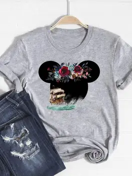 Disney Peliuko Mikio gėlė Saldi 90-ųjų tendencija Mieli animaciniai drabužiai Trišakiai Populiariausi drabužiai Moterys Moteriška mada Laisvalaikio grafiniai marškinėliai