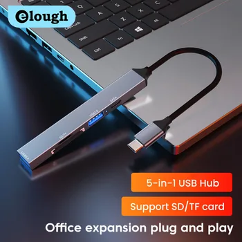 elough 5 in 1 USB 3.0 šakotuvo skirstytuvas C tipo atmintis SD TF kortelių skaitytuvas USB 2.0 C tipo adapteris OTG, skirtas Xiaomi Lenovo Macbook