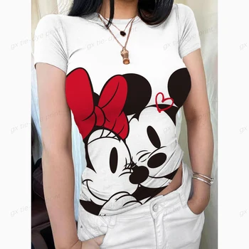 Fashion Disney Mickey trumpomis rankovėmis moteriški marškinėliai Moteriški drabužiai Harajuku Slim Fit Minimalistinis 90-ųjų vasaros topas