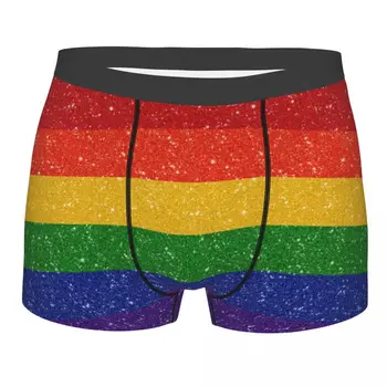 Faux Glitter Rainbow Pride Flag Apatiniai drabužiai Sexy Breathbale LGBT Gay Lesbian Boxer Shorts Shorts Kelnaitės Minkštos apatinės kelnaitės Vyrams