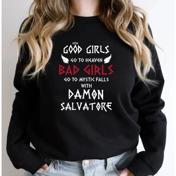 Geros merginos eina į dangų Blogos mergaitės eina į mistinį krioklį su Damono Salvatore džemperiu Mystic Falls džemperiai Salvatore Pullover