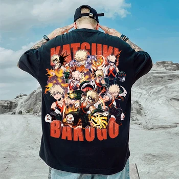 Harajuku Anime My Hero Academia Funny Bakugou Katsuki Print marškinėliai trumpomis rankovėmis Vyrai Moterys Hip Hop Tee Top