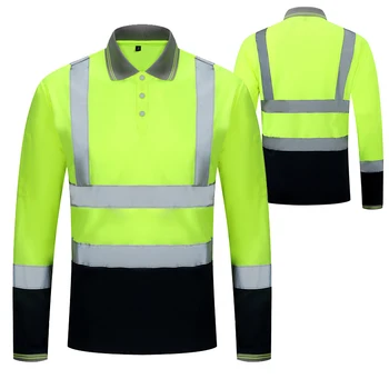 Hi Vis Saugos darbo drabužiai Marškiniai ilgomis rankovėmis vyrams Dviejų atspalvių šviesą atspindintys marškiniai Vyrai dirba statyboje