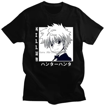 Hunter X Hunter Kawaii Tshirt Vyrai trumpomis rankovėmis Killua Zoldyck marškinėliai O-Neck Fitted Soft Anime Manga Tee Shirt Cotton Oversize