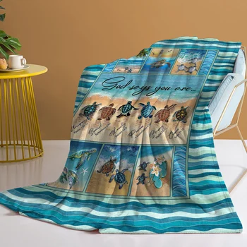 Jūros gyvybės dizaino antklodė Mieli jūros vėžliai Flanelinė antklodė Jauki antklodė sofai sofa-lova Svetainė tinka visam sezonui