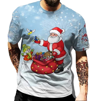 Kalėdiniai marškinėliai Vyriški 3D Kalėdų senelis Print Street Casual trumpomis rankovėmis Harajuku Top Vyriški drabužiai Laisvi plius dydžio marškinėliai