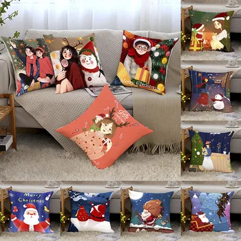 Kalėdinis pagalvės dėklas Mieli animacinių filmų personažai Persikų aksomas Spausdintas sofos pagalvės užvalkalas Keli gabalai Nemokama kolokacija Pagrindinis Fashi