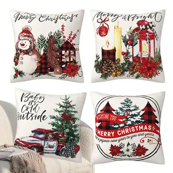 Kalėdinių pagalvėlių užvalkalų komplektas iš 4 dekoratyvinių užtrauktukų dizaino mesti pagalvę minkšti dėklai Namų dekoro gaminiai Sofa-Automobilinės kėdės Lovos