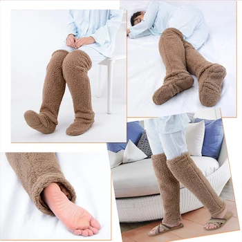 Kalėdinės žieminės kojinės Šiltas storas pliušinis neryškus miegas šlaunys aukštos pėdos kojinės Kelio pūkuotas koralų vilna Moterų šildančios pėdos