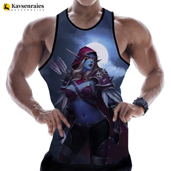Karštas populiarus žaidimas Warcraft 3D spausdintos tankų viršūnės Vyriška liemenė Moterys Casual Warcraft Berankoviai marškinėliai Hip Hop Oversized Tops