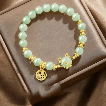 kinų stiliaus zodiako drakono apyrankė Moterys Vyrai 2024 Naujieji metai Lucky FU Green Beaded Elastic Bangles Draugystės amuleto papuošalai