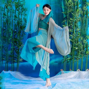 Klasikinio šokio treniruočių drabužiai Moteriški elegantiški performanso drabužiai Senoviniai elegantiški Jangko šokio drabužiai Guzheng praktikos drabužiai