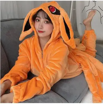Kurama Flanel Namų miego drabužiai Kurama Kyuubi kombinezonai Anime Cosplay pižama Unisex Cosplay kostiumas Naktinių marškinių kostiumas