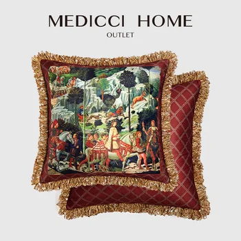 Medicci namų Florencijos pagalvėlės užvalkalai Aliejinės tapybos raštų spausdinimas Puikus prabangios erdvės kolekcijos retro pagalvės dėklas