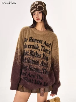 Megztiniai Moterys Slouchy Kontrastas Spalva Hotsweet Laisvas Visų rungtynių biuras Lady Korean Style Advanced Autumn Winter Temperament Ins