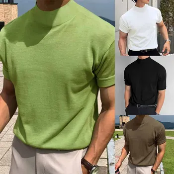 Men Mock Turtleneck Pullover marškinėlių viršūnės Casual Slim Fit Tee apatiniai marškiniai Holiday Party Daily Fashion Solid Color Bottoming Shirt