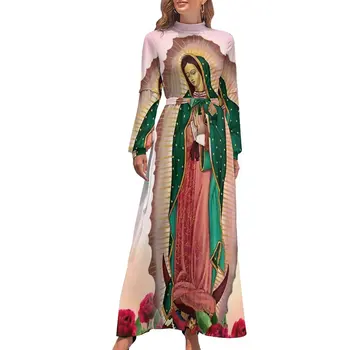Mergelė Marija Suknelė ilgomis rankovėmis Mergelė iš Gvadalupės Seksuali Maxi suknelė aukštu juosmeniu Laisvalaikio grafika Bohemija Ilgos suknelės Gimtadienio dovana