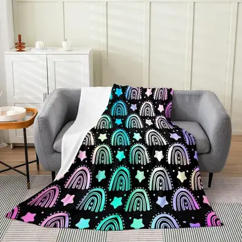 Miela vaivorykštė Flanelinė vilna mesti antklodę,Visą sezoną animacinis filmas Vaivorykštės lovos antklodė Neoninė spalvinga neryški antklodė lovai