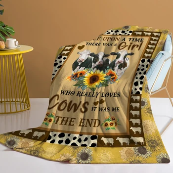 Mielos karvės Spausdinta antklodė Karvė su saulėgrąžų dizainu Mesti antklodę vaikams ir suaugusiems Jauki antklodė sofai Svetainė
