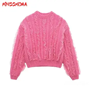 MNCCMOAA-Moteriškas megztinis apvaliu kaklu, Laisvalaikio megztiniai, ilgomis rankovėmis, Kelionė į darbą ir atgal, Vienspalvis, Mada, 2024