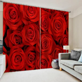 Modern Home Decor red rose curtains vestuvinė užuolaida 3D spausdinimas Neperšlampamas audinys